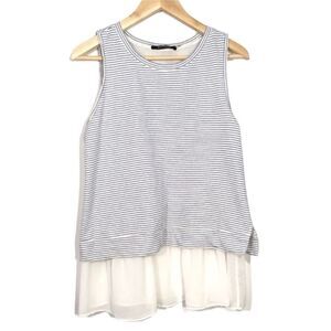 White and Blue Sleeveless Boxy Tiered Tank Top